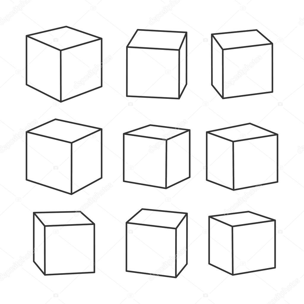 Set of blank outline toy bricks, vector illustration for coloring book