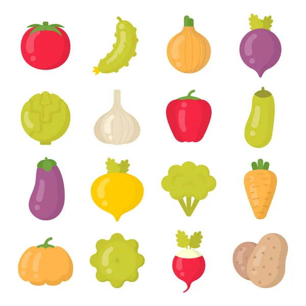 Vegetales brillantes aislados iconos vectoriales coloridos conjunto — Vector de stock