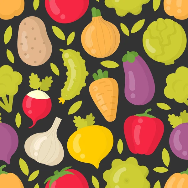 Verduras brillantes vector patrón sin costura sobre fondo oscuro — Vector de stock