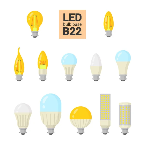 Luz led B22 bombillas vector icono colorido conjunto — Archivo Imágenes Vectoriales