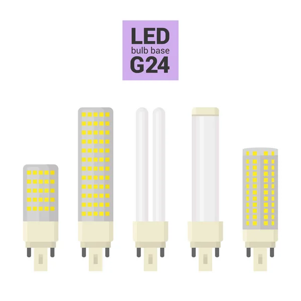 LED-ljus G24 lökar vektor färgglada Ikonuppsättning — Stock vektor