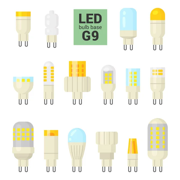 Set ikon lampu G9 dengan warna-warni LED - Stok Vektor