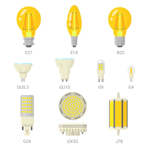 LED-lampa glödlampor vektor färgglada Ikonuppsättning — Stock vektor