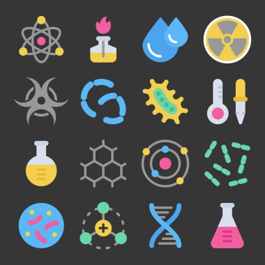 Kimya bilimi ayrıntıları renkli vektör simgesi karanlık arka plan üzerinde ayarlanmış