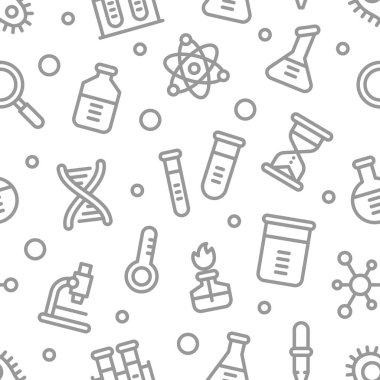 Kimya bilim laboratuvarı anahat vektör dikişsiz desen