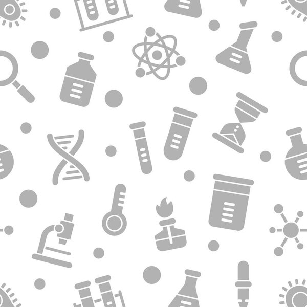 Chemistry science laboratory glyph vector seamless pattern
