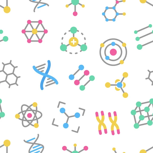 Átomos, moléculas, ADN, cromosomas patrón inconsútil vector colorido — Archivo Imágenes Vectoriales