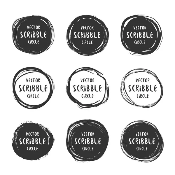 Hand drawn scribble circles and labels with text vector set — Stock Vector