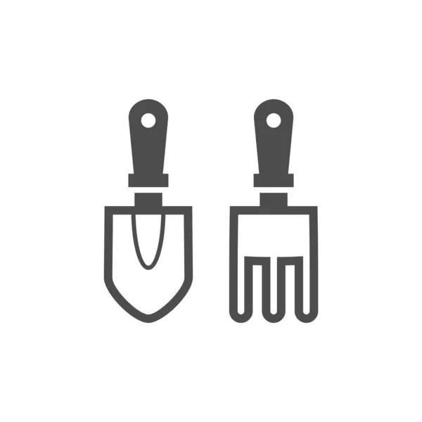 Scoop e rake ícone vetor preto, ferramenta de jardim, equipamentos e acessórios —  Vetores de Stock