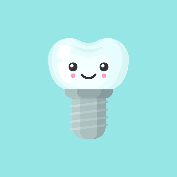 Implante diente con cara emocional, lindo vector colorido icono ilustración — Vector de stock