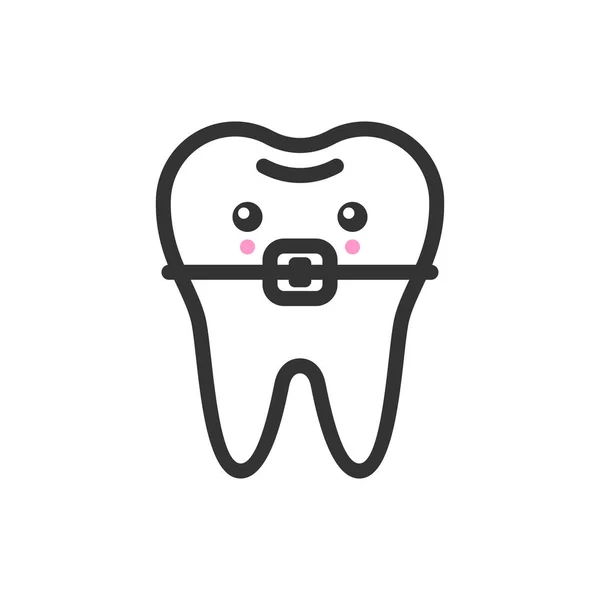 Зуб с брекетом с эмоциональным лицом, милая векторная иконка — стоковый вектор