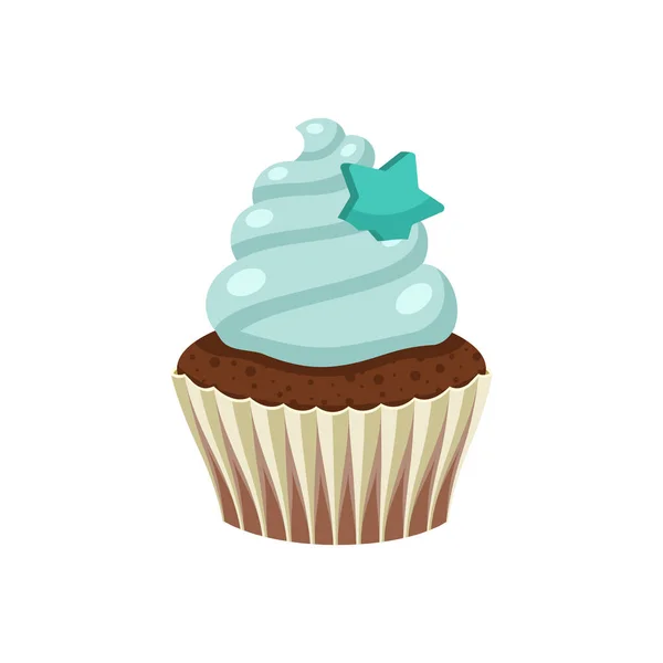 Smaskig söt cupcake med grädde, färg vektor illustration — Stock vektor