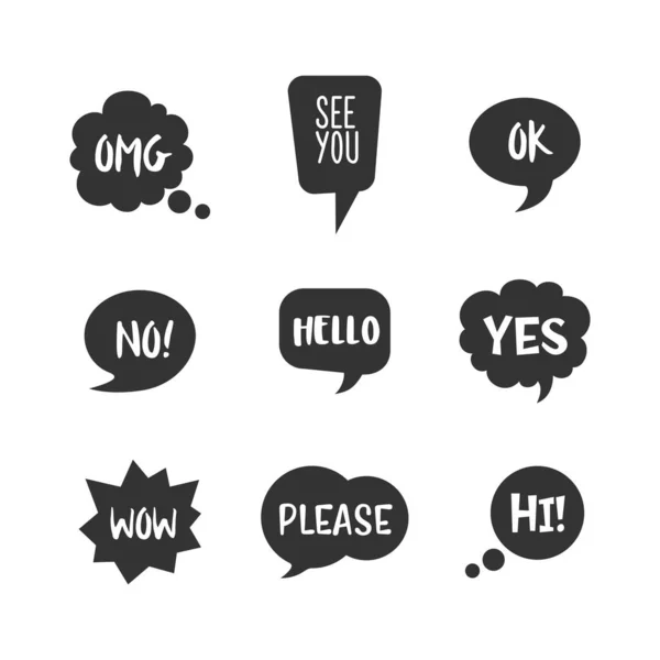 Burbujas de voz con conjunto de iconos de vector de mensaje corto — Archivo Imágenes Vectoriales
