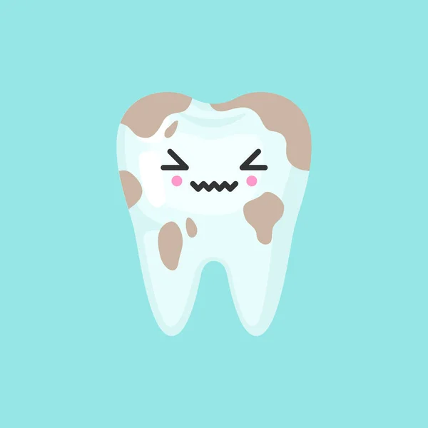 Dirty manchado dente com rosto emocional, bonito colorido ícone do vetor ilustração Vetores De Stock Royalty-Free