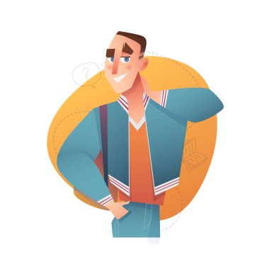Erkek karakter karikatür düz stil. Vektör insanlar eğitim.