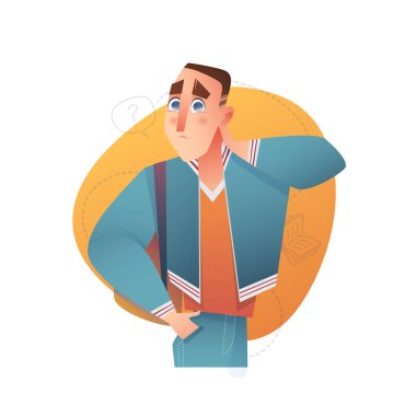 Erkek karakter karikatür düz stil. Vektör insanlar eğitim.