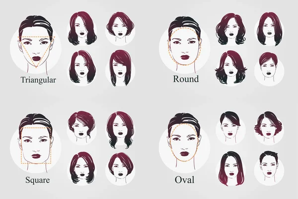 Vector Set Beautiful Women Icon Portraits Differnt Haircut Oval Triangular — Stock Vector