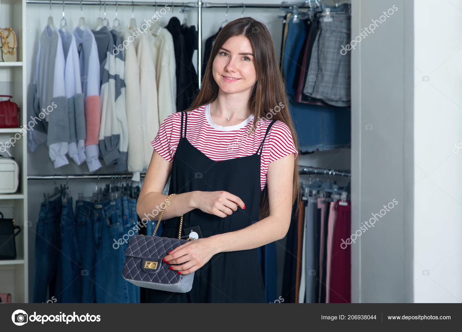Woman Clothing Store Shopping Bags Making Purchase Chooses New Bag