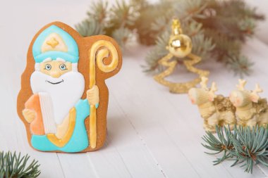 Aziz Nikolaos Noel kurabiyeleri. Geleneksel olarak St Nicholas Bayram önce pişmiş baharatlı shortcrust bisküvi.