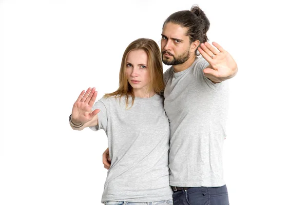 Het Nummer Twee Jongeren Gebaren Afwijzing Paar Man Vrouw Niet — Stockfoto