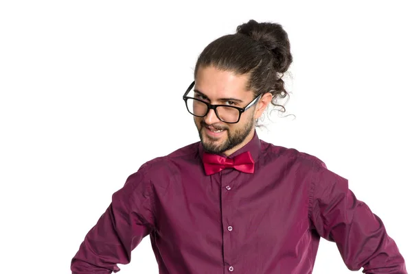 Sly Man Male Hipster Glasses Isolated White Background — Stock Photo, Image