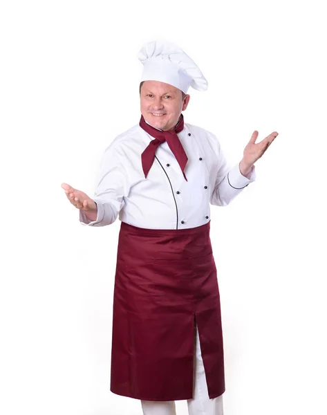 Πορτραίτο Ενός Άνδρα Μάγειρα Που Δείχνει Χέρια Του Επάνω — Φωτογραφία Αρχείου