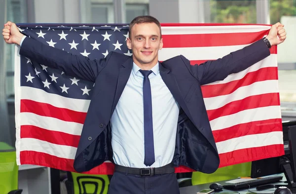 Man Usa Flag Businessman Flag United States America Office — Stock Photo, Image