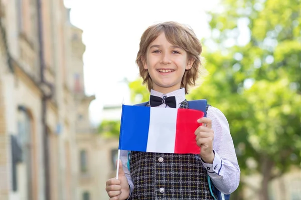 Boy Schoolboy Flag France Background School Student College Learn French — Stock Photo, Image
