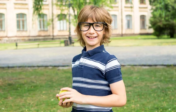 Retrato Chico Listo Con Gafas Aprender Escuela Junior —  Fotos de Stock