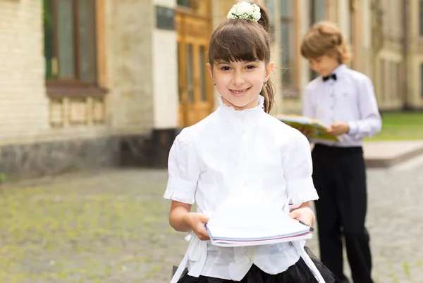 Portret Dziewczynki Uczennica Tle Kolega Edukacji Gimnazjum — Zdjęcie stockowe