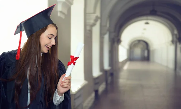 Happy Young Woman Her Graduation Day University Education People — Stock Photo, Image