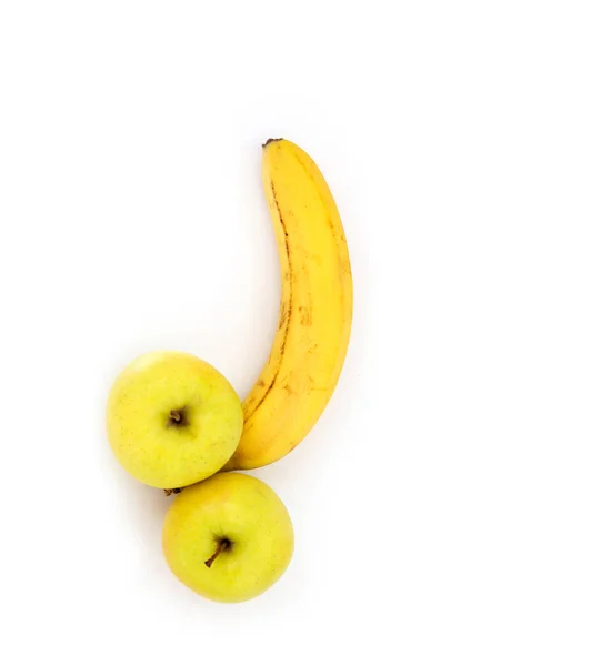 Banana Duas Maçãs Amarelas Isoladas Sobre Fundo Branco Conceito Potência — Fotografia de Stock