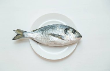 Bir tabakta bir çiğ taze dorado balık