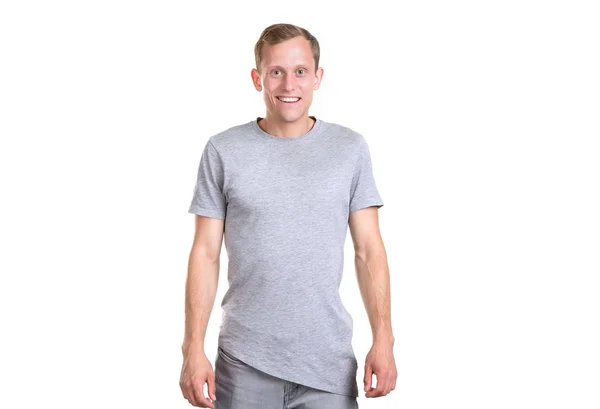 Giovane Uomo Moderno Una Shirt Isolata Sfondo Bianco — Foto Stock