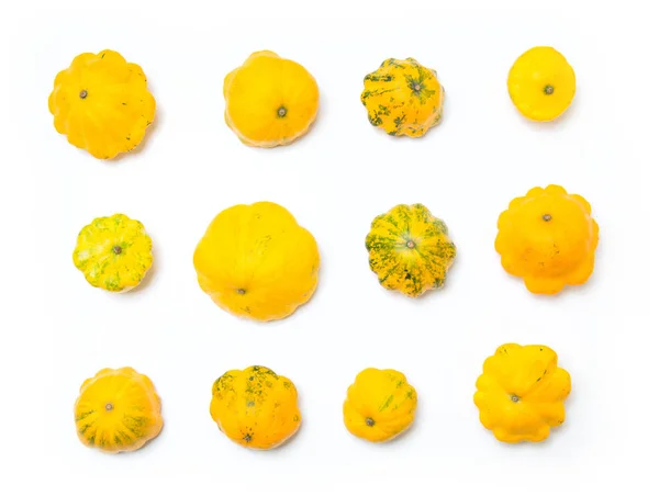 Vue Dessus Douze Légumes Courge Jaune Groupe Courges Pattypan Sur — Photo