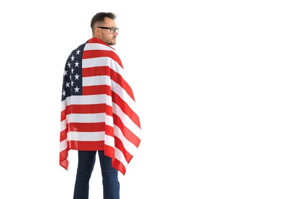 Businessman Patriot Holding Flag Usa Handsome Man Glasses Holding Flag — Stock Photo, Image