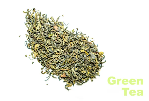Chá Verde Granel Uma Folha Vil Isolado Fundo Branco — Fotografia de Stock