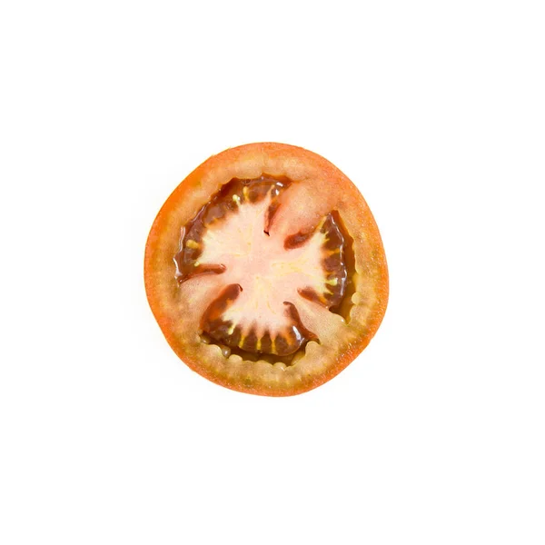 Draufsicht Auf Eine Halbe Dunkelrote Tomate Auf Hellweißem Hintergrund Quadratisches — Stockfoto