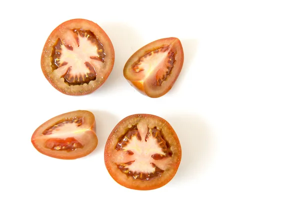 Moitiés Tomates Tranches Sur Fond Blanc Clair Kumato Variété Tomate — Photo