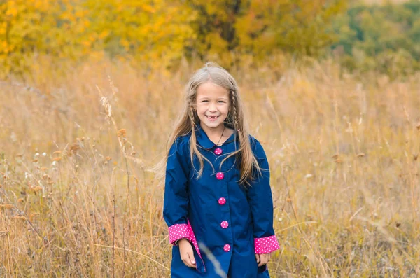Portrét Krásné Roztomilé Dívky Šatech Pozadí Podzimní Přírody — Stock fotografie