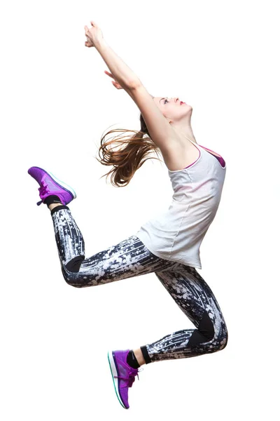 Beautiful young woman dancing in studio. jump — Stock Photo, Image