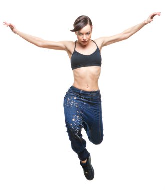 Stüdyoda dans güzel ve genç birbayan. atlama