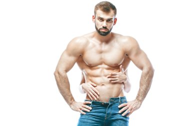 vücut geliştirmeci poz. Güzel sportif adam erkek güç. Fitness mus