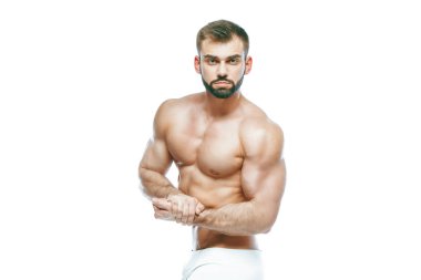 vücut geliştirmeci poz. Güzel sportif adam erkek güç. Fitness mus
