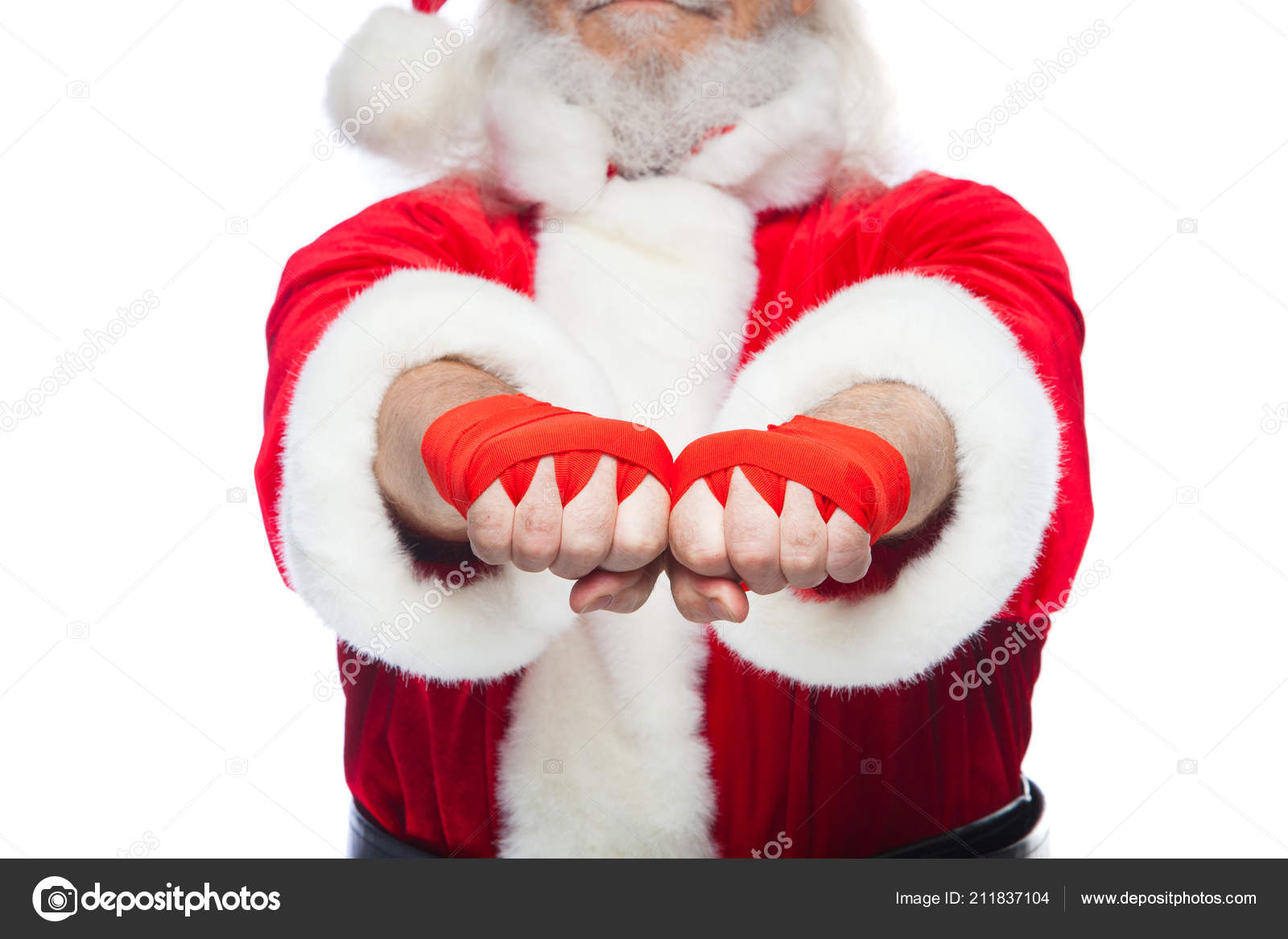 Babbo Natale Karate.Natale Chiuda In Su Di Due Pugni Di Babbo Natale Con Una Benda Rossa Ferita Su