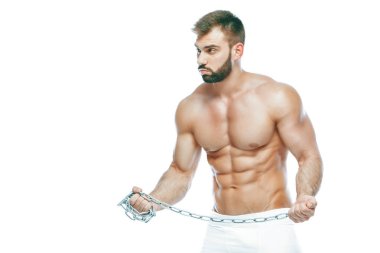 vücut geliştirmeci poz. Güzel sportif adam erkek güç. Fitness mus