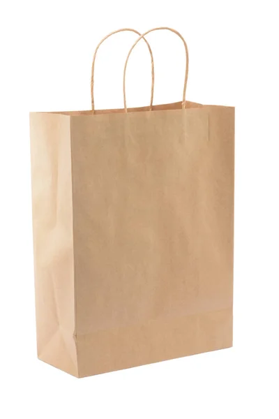Καφέ Χαρτί Τσάντα Για Ψώνια Λευκό Φόντο Κενή Περιοχή — Φωτογραφία Αρχείου