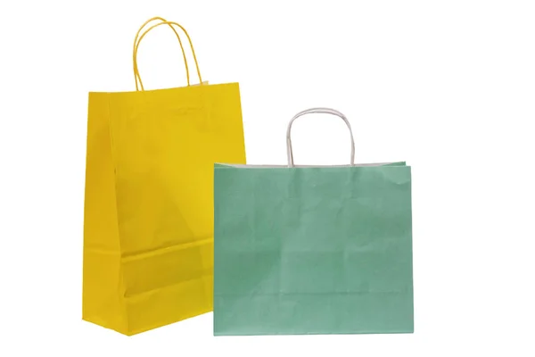 Variety Colored Paper Shopping Bags White Background Empty Area — Stock Photo, Image