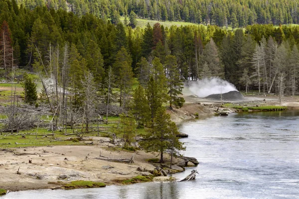 Paisaje Del Valle Con Vista Río Yellowstone Dentro Del Parque — Foto de Stock