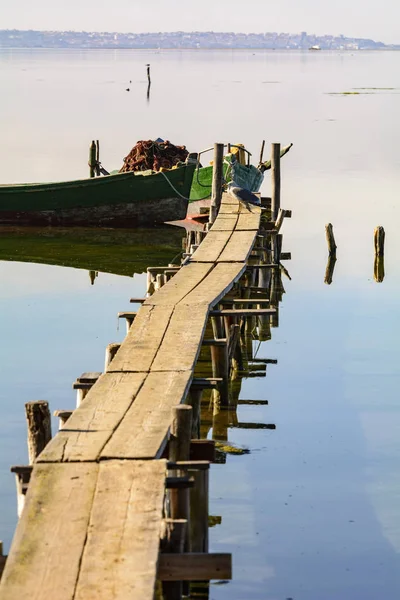 A gaivota caminha sobre a amarração esperando a chegada do — Fotografia de Stock